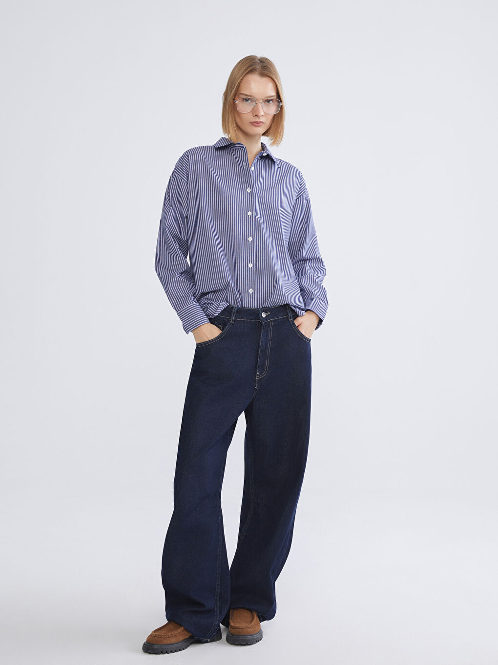 Striped Oversize Poplin Women's Shirt-1