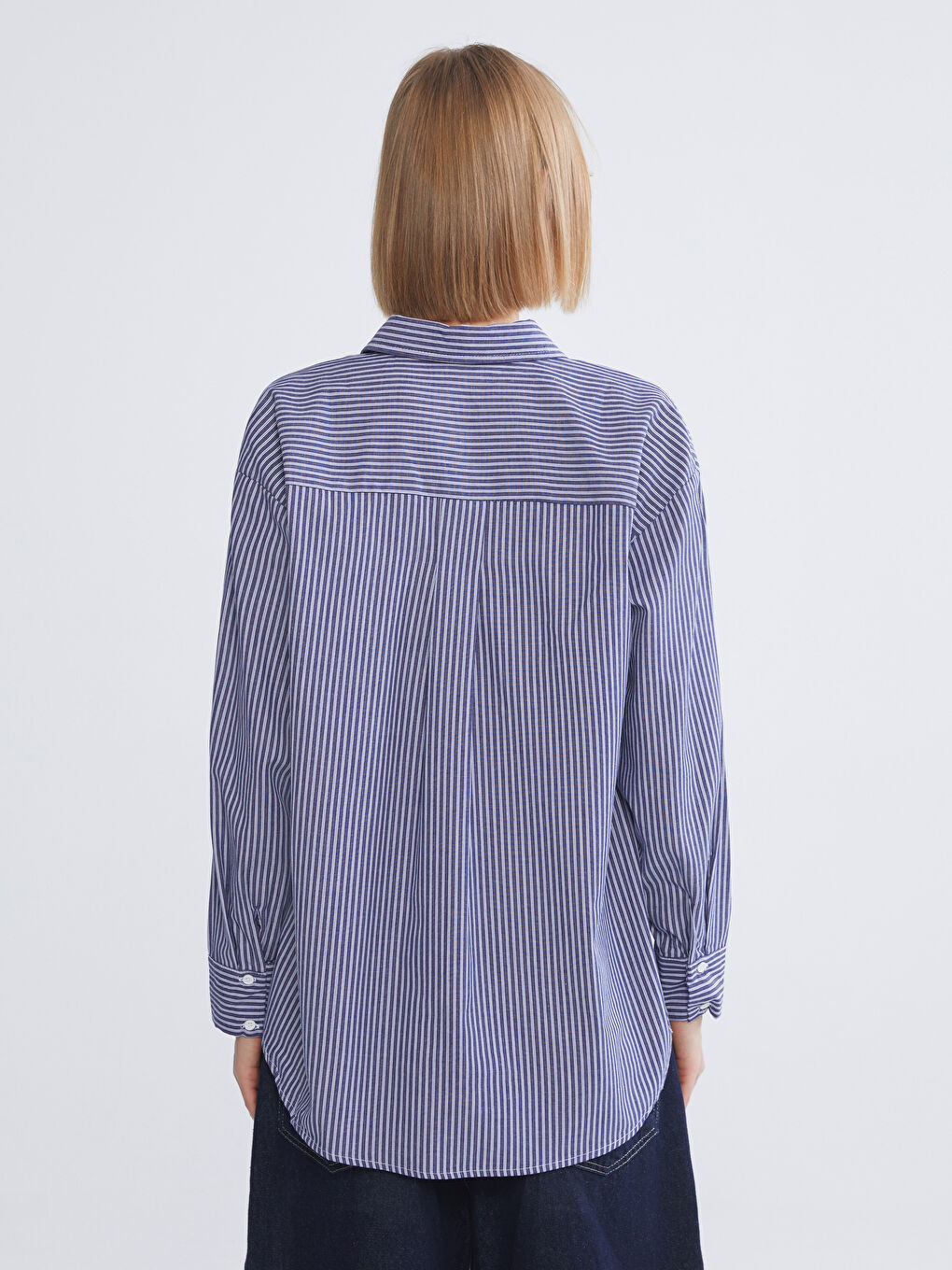 Striped Oversize Poplin Women's Shirt-3