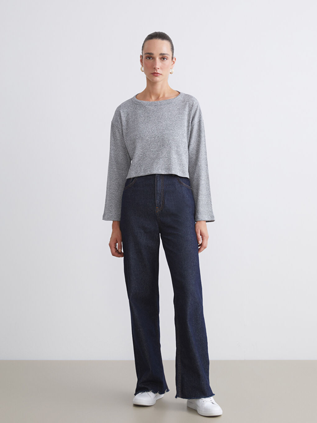 Crew Neck Crop Women's Sweatshirt-1