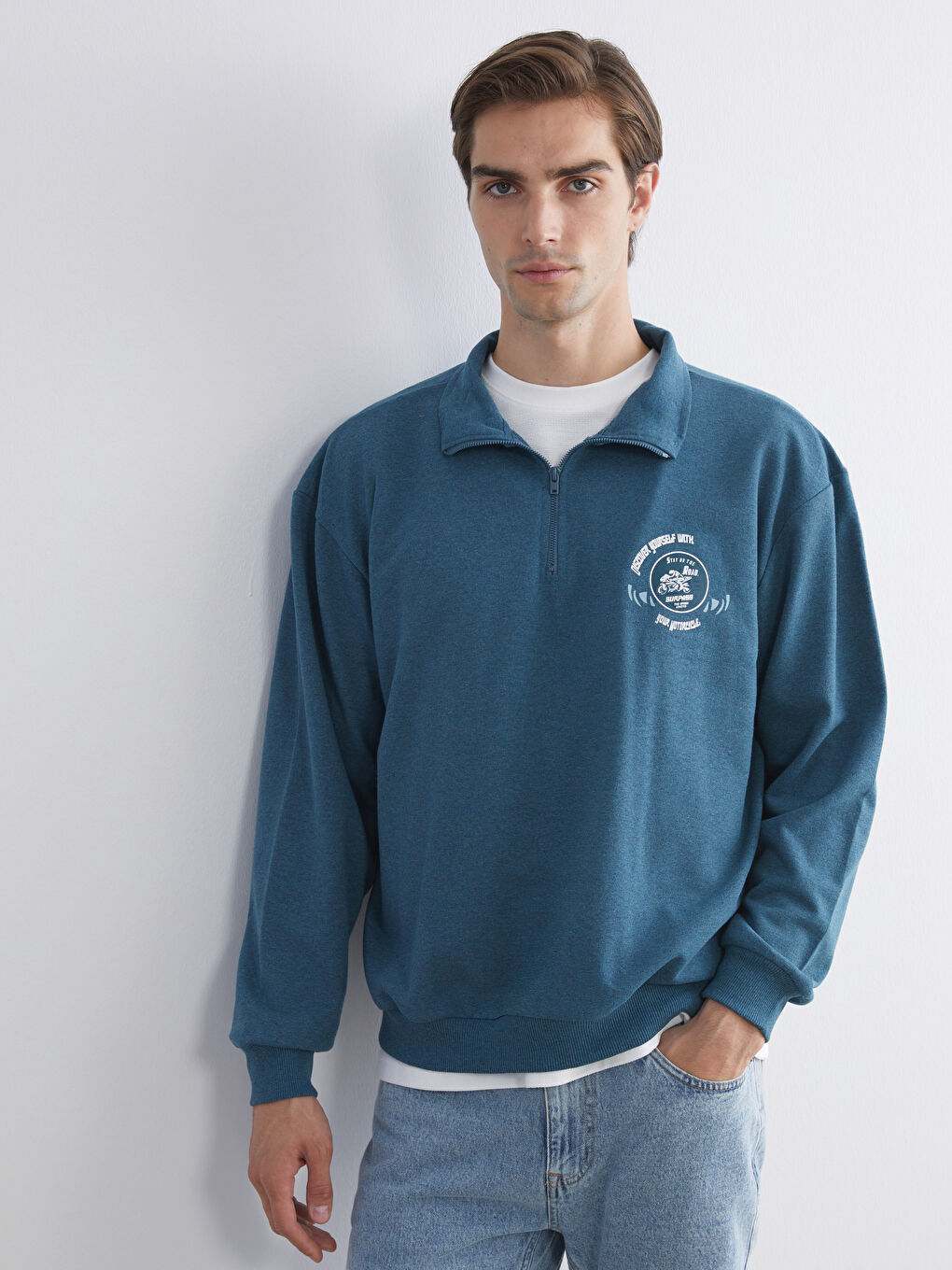 Funnel Neck Printed Men's Sweatshirt-1