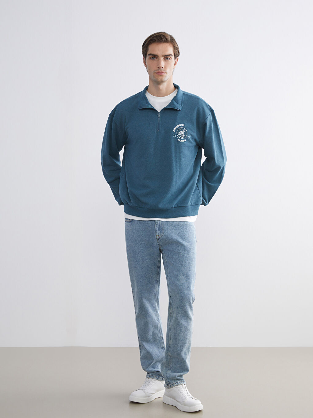 Funnel Neck Printed Men's Sweatshirt-2