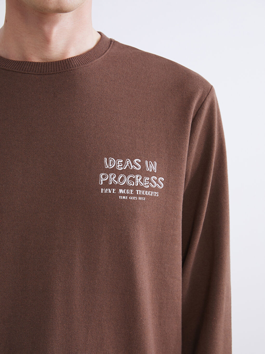 Kahverengi Bisiklet Yaka Baskılı Erkek Sweatshirt-2