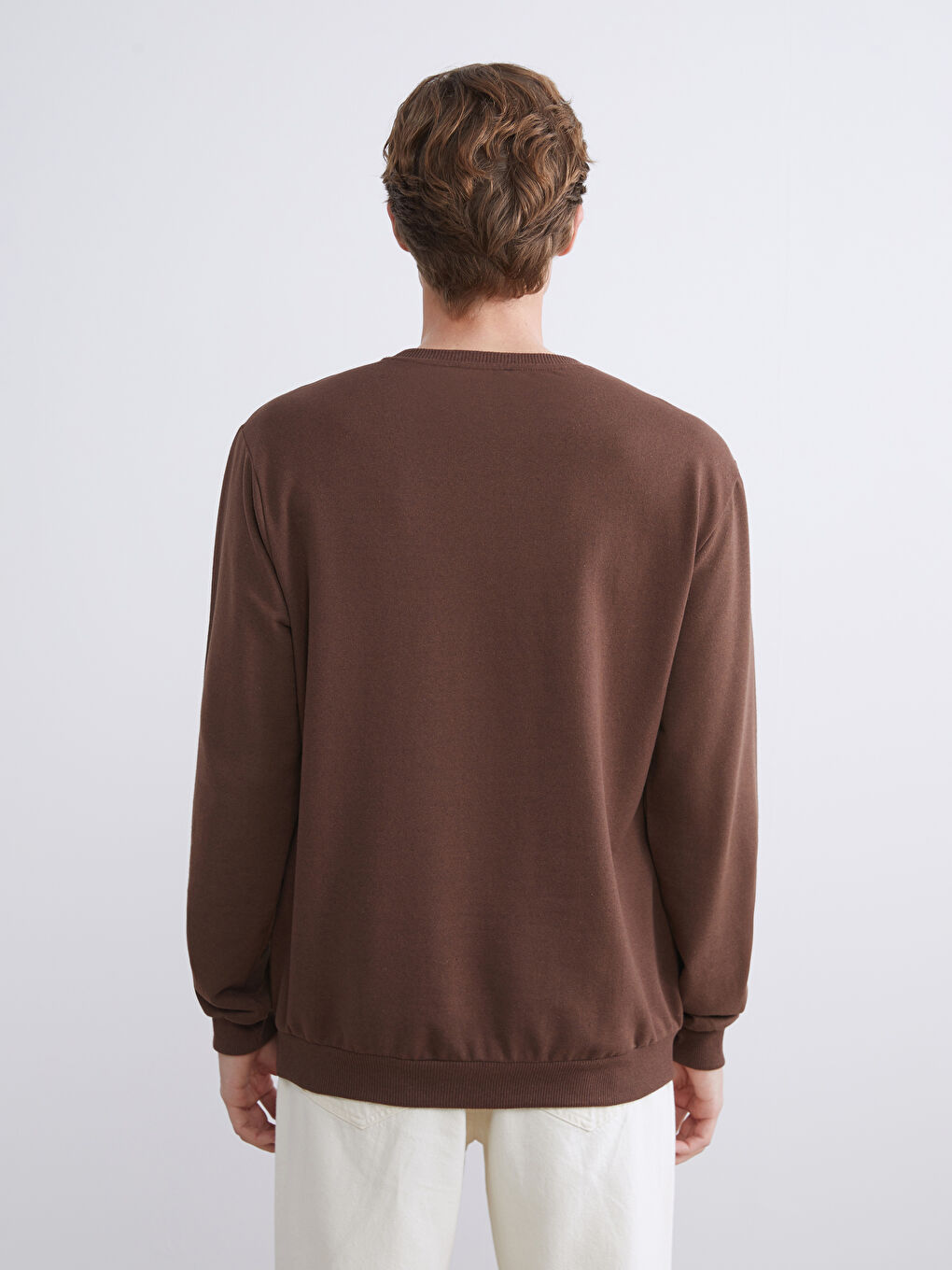 Kahverengi Bisiklet Yaka Baskılı Erkek Sweatshirt-3