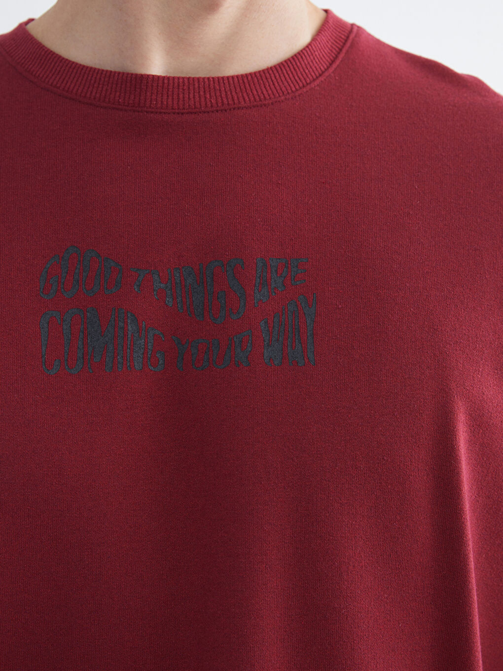 Bordo Bisiklet Yaka Baskılı Erkek Sweatshirt-3