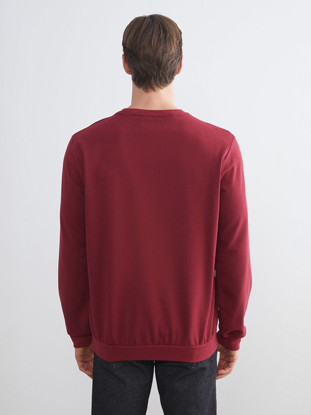 Bordo Bisiklet Yaka Baskılı Erkek Sweatshirt-4