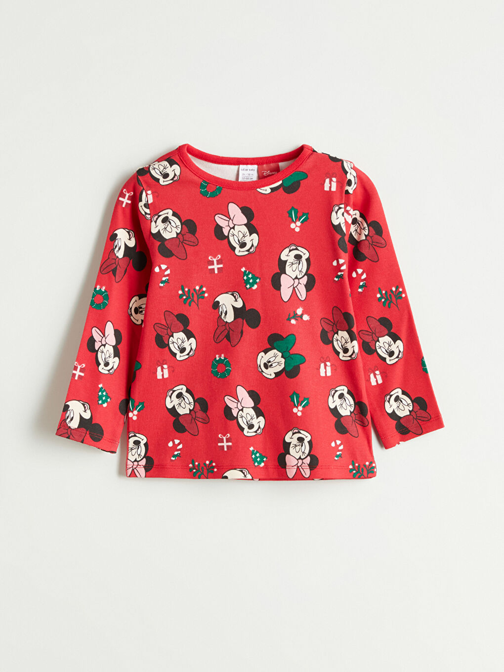 Crew Neck Minnie Mouse Printed Baby Girls' Pyjama Set-1