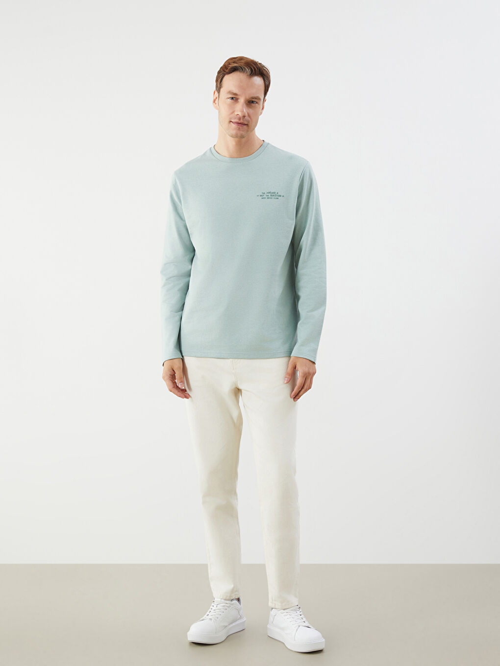 Yeşil Bisiklet Yaka Baskılı Erkek Sweatshirt-1