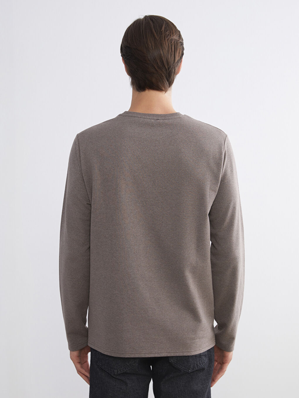 Kahverengi Bisiklet Yaka Baskılı Erkek Sweatshirt-3