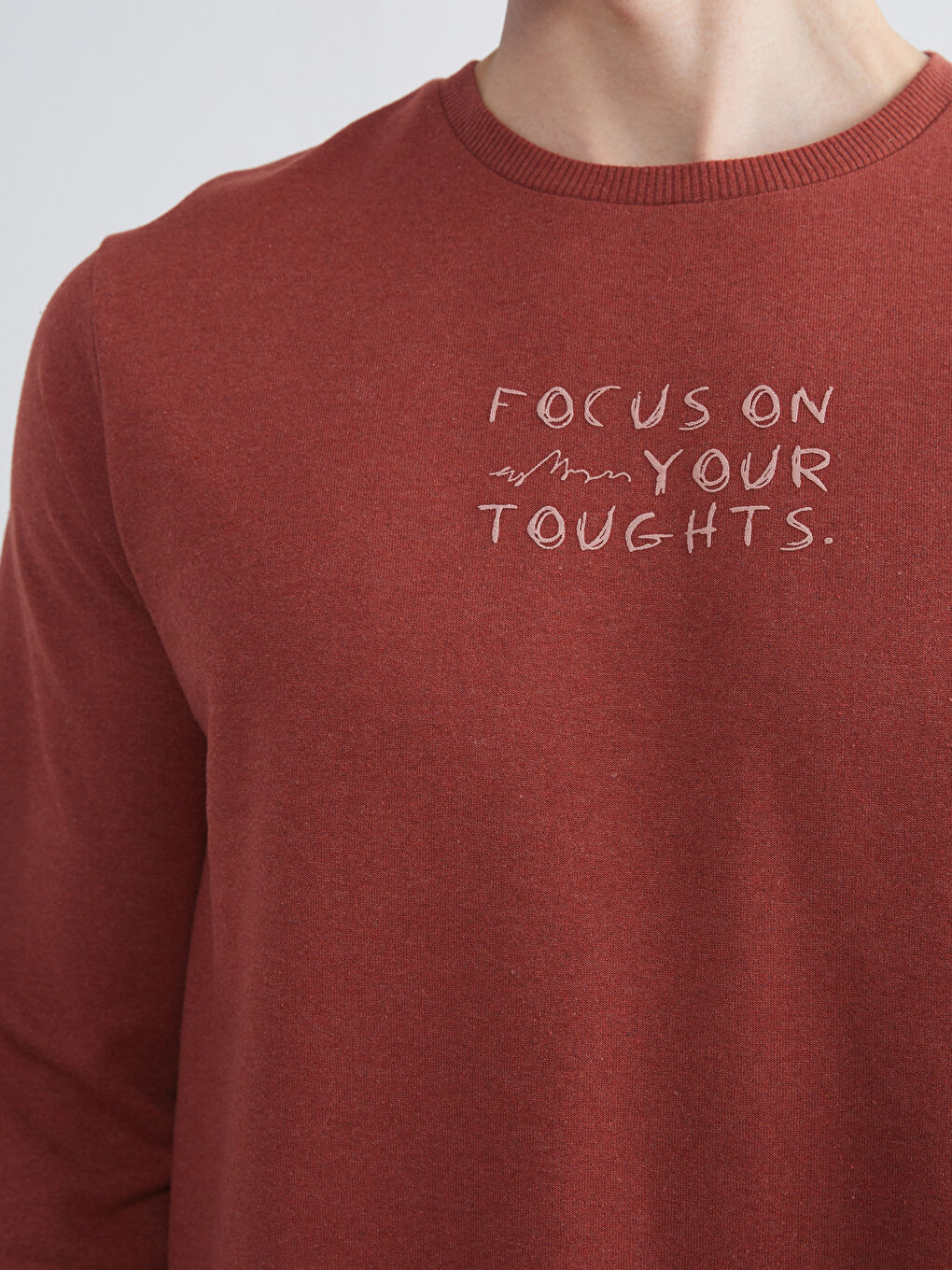 Pembe Bisiklet Yaka Baskılı Erkek Sweatshirt-2