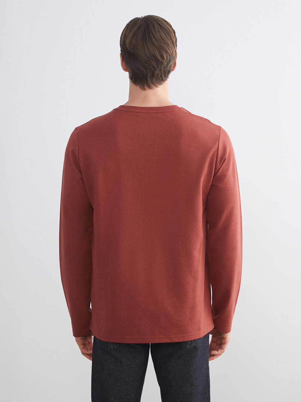 Pembe Bisiklet Yaka Baskılı Erkek Sweatshirt-3