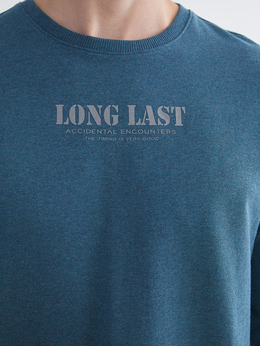 Petrol Bisiklet Yaka Baskılı Erkek Sweatshirt-2