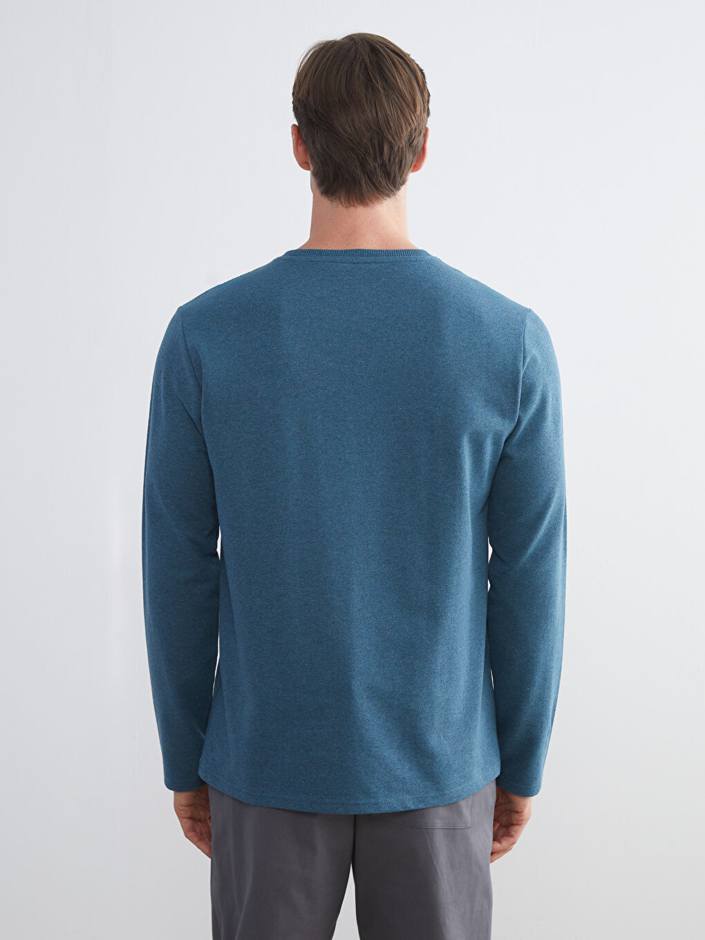 Petrol Bisiklet Yaka Baskılı Erkek Sweatshirt-3