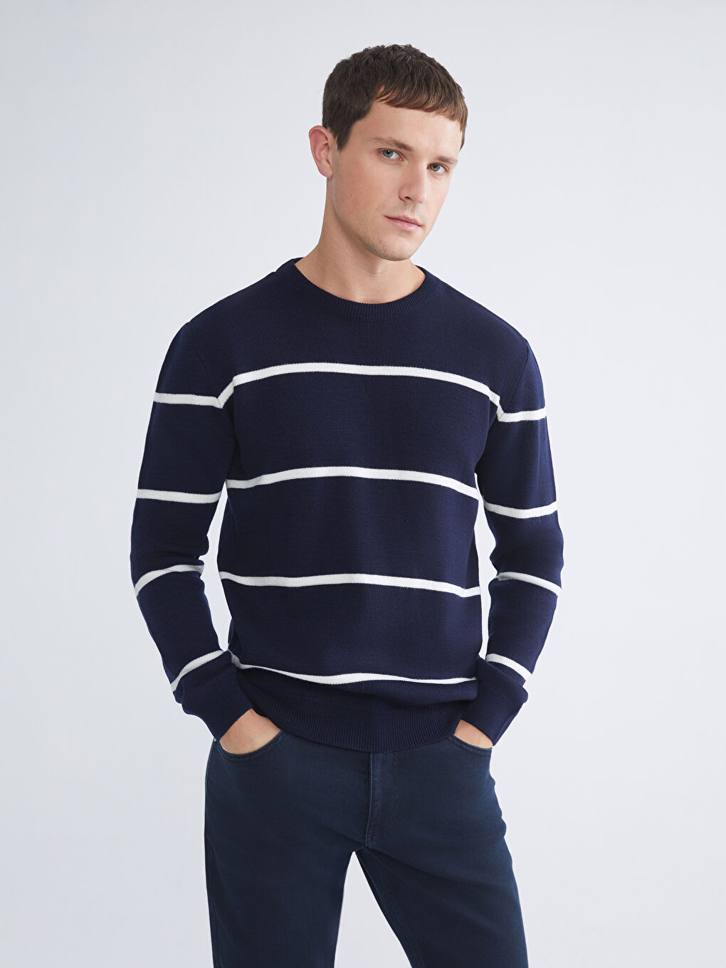 Crew Neck Striped Men's Knitwear Sweater