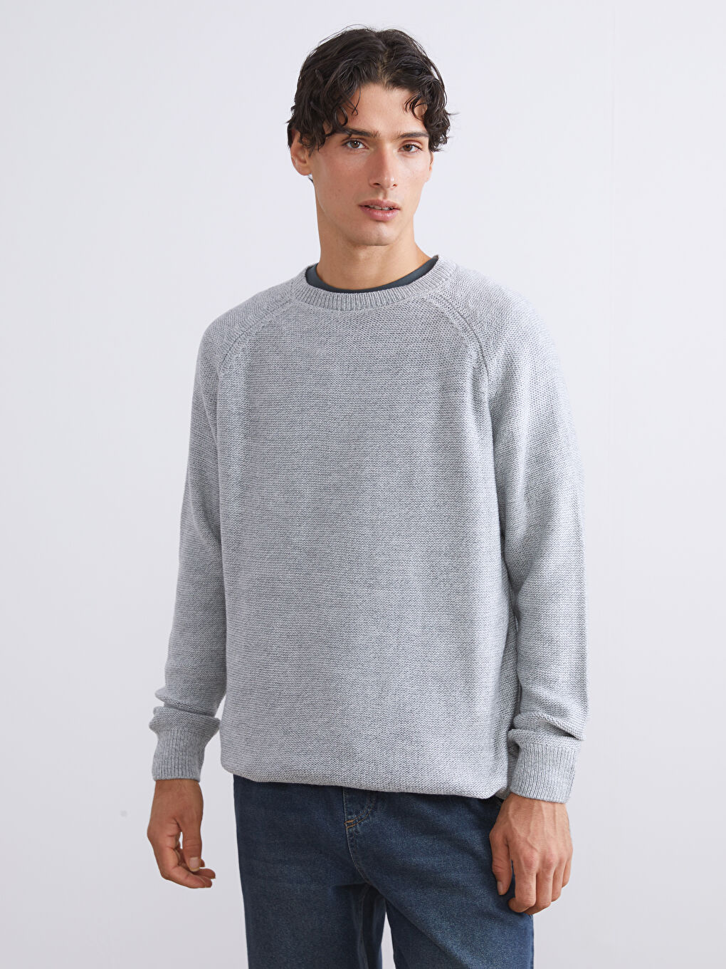 Crew Neck Long Sleeve Men's Tricot Sweater