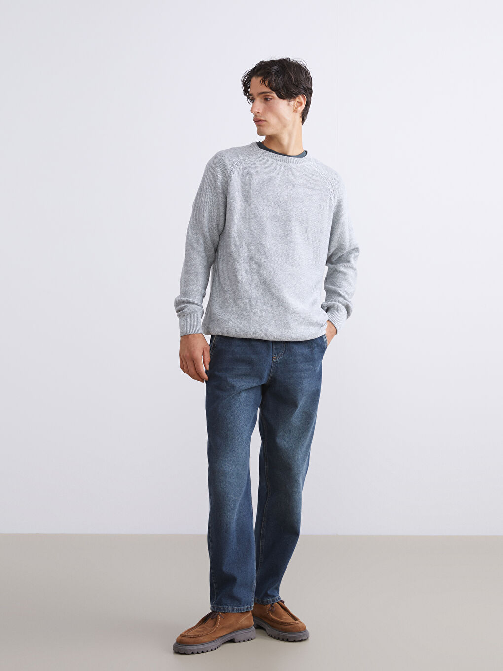 Crew Neck Long Sleeve Men's Tricot Sweater-1