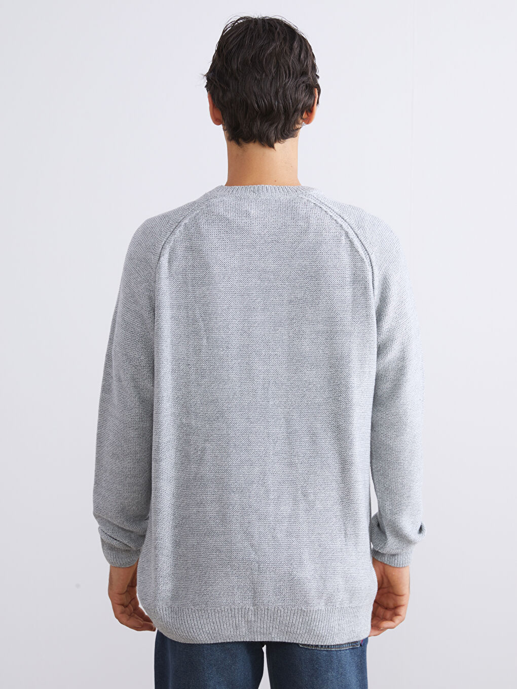 Crew Neck Long Sleeve Men's Tricot Sweater-3