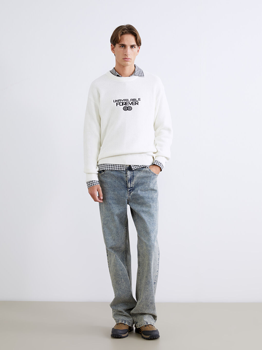 Ерлерге арналған дөңгелек жағалы басылған трикотаж жемпір-1