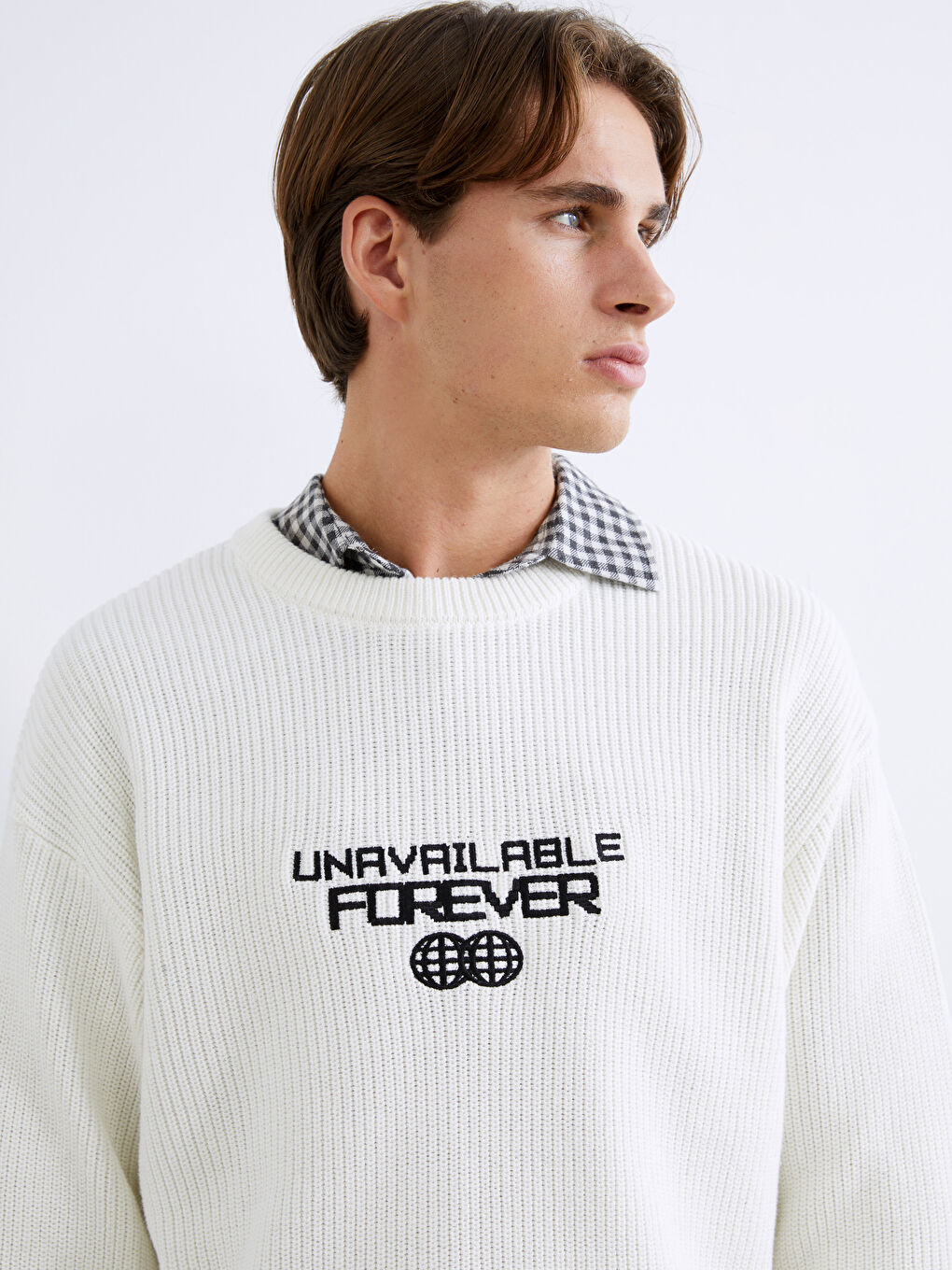 Ерлерге арналған дөңгелек жағалы басылған трикотаж жемпір-2