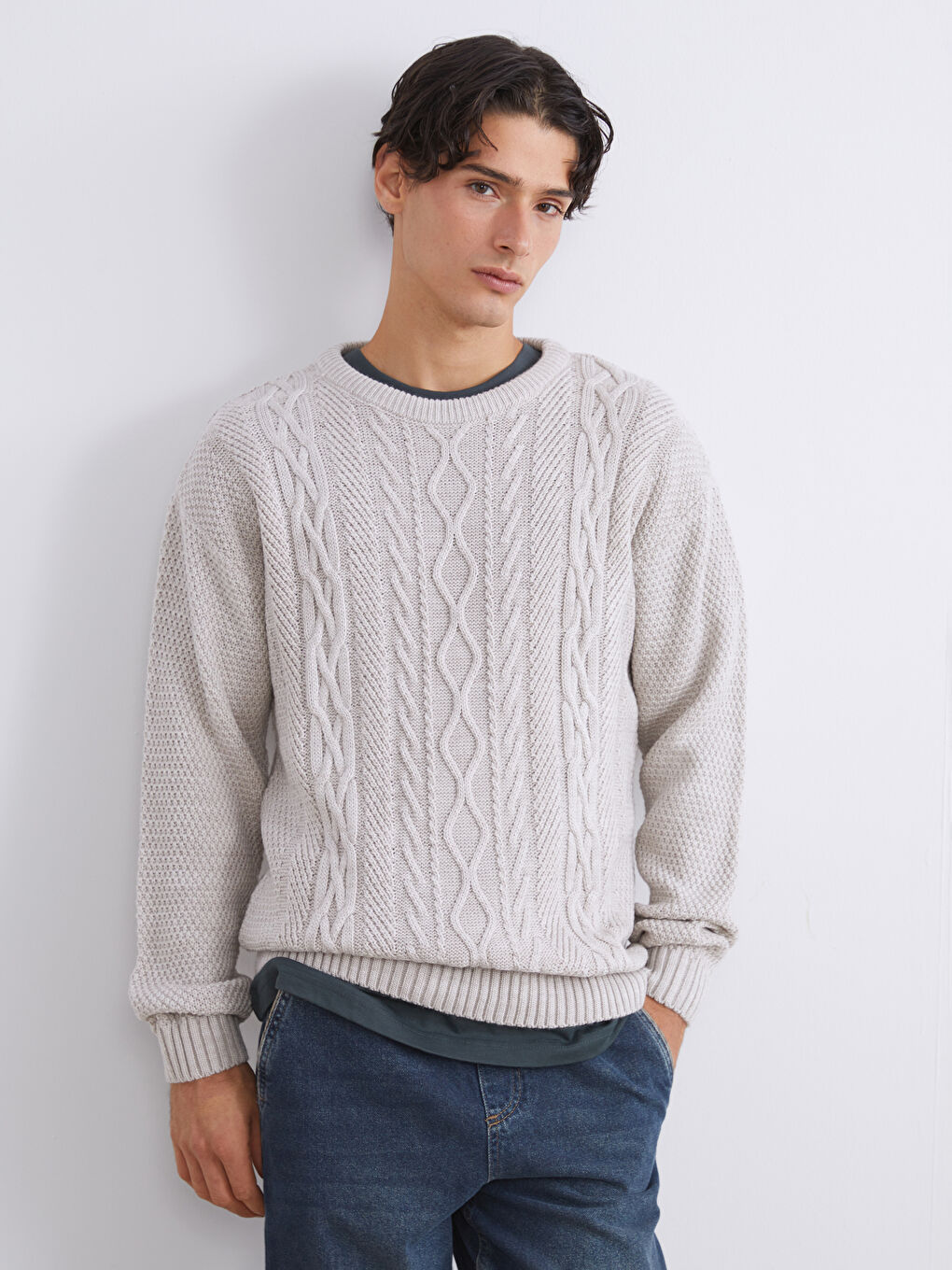 Crew Neck Patterned Men's Knitwear Sweater
