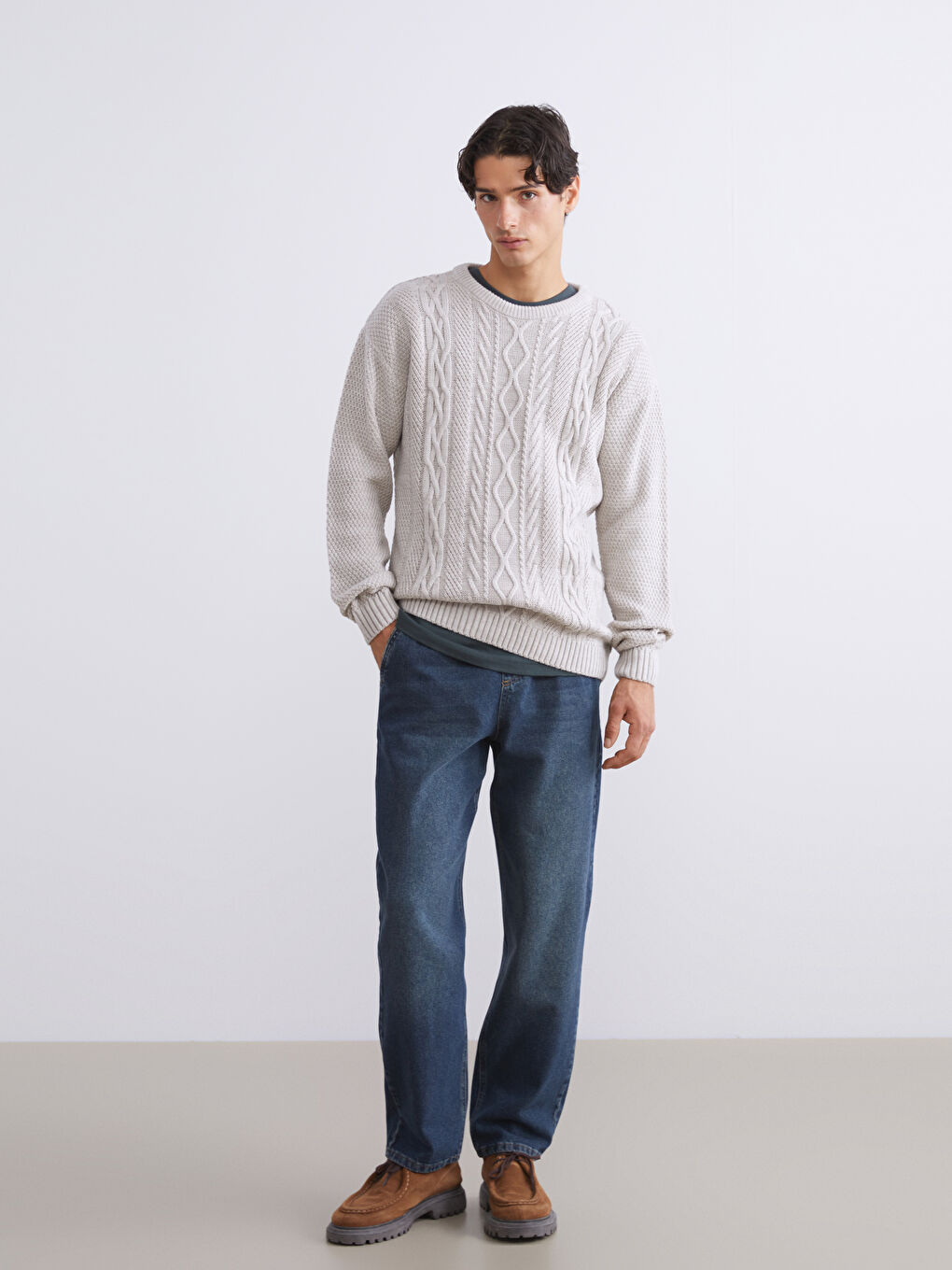 Crew Neck Patterned Men's Knitwear Sweater-1