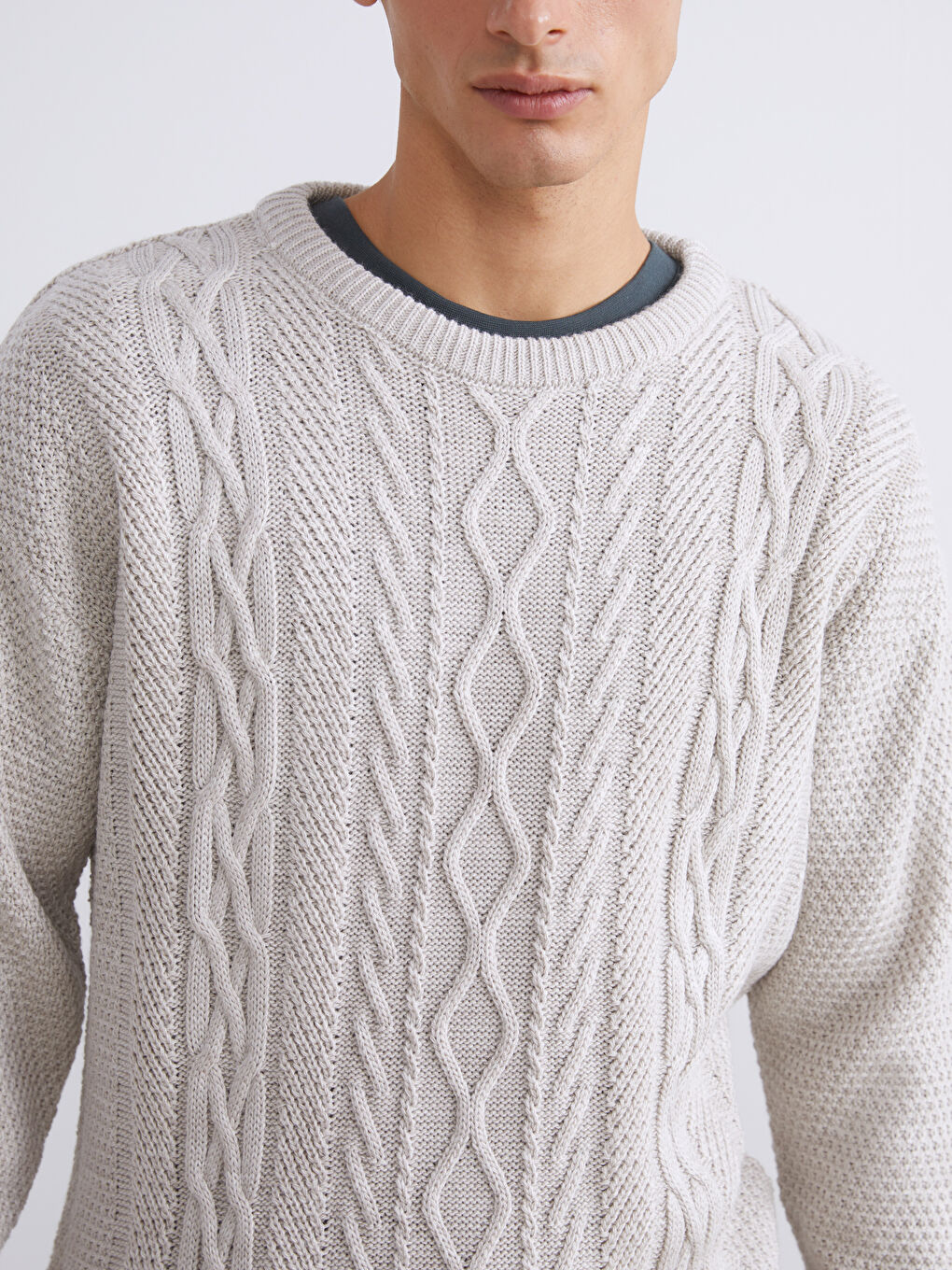 Crew Neck Patterned Men's Knitwear Sweater-2