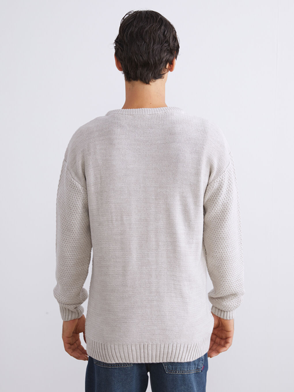 Crew Neck Patterned Men's Knitwear Sweater-3