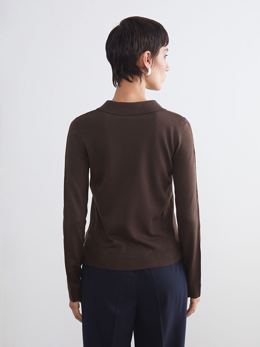 Polo Neck Women's Knitwear Sweater-3