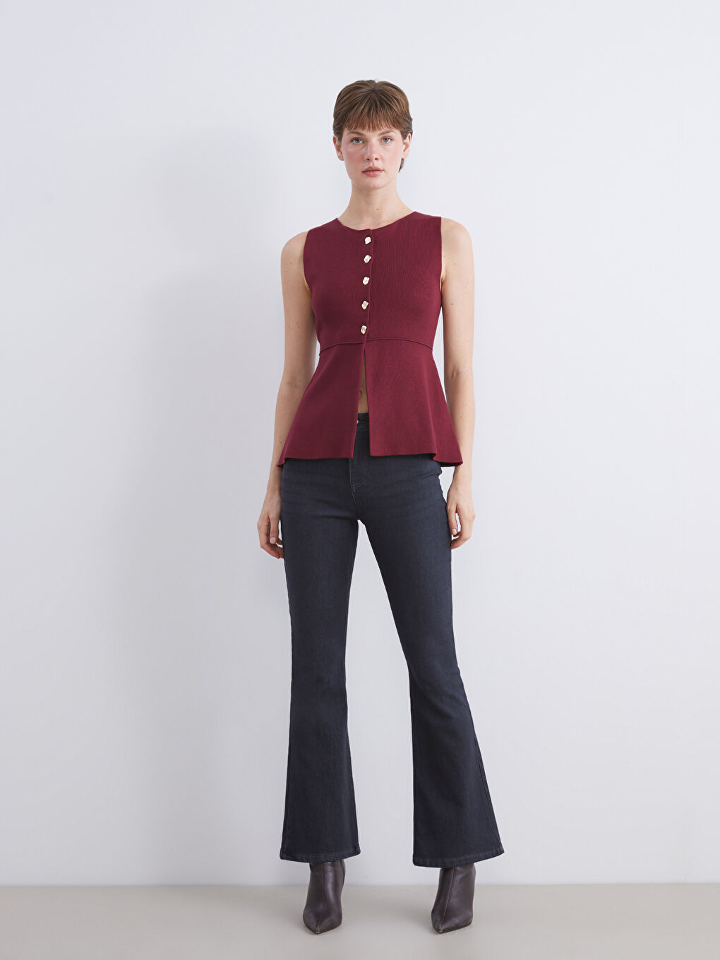 Crew Neck Peplum Knitwear Blouse-1