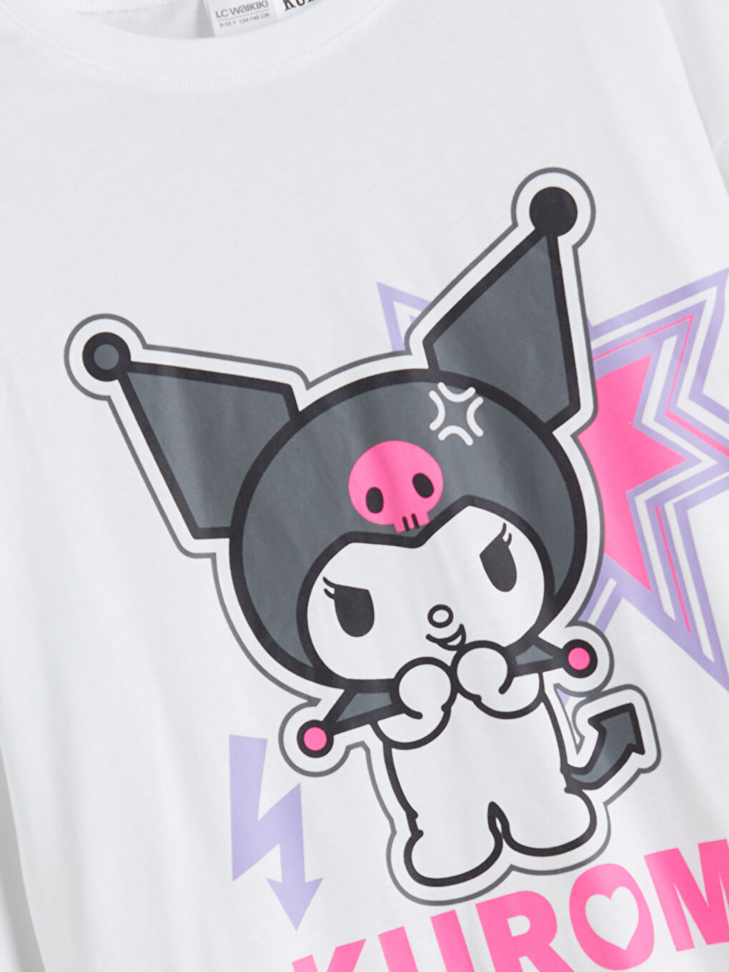 Beyaz Bisiklet Yaka Kuromi Baskılı Kız Çocuk Pijama Takımı-2