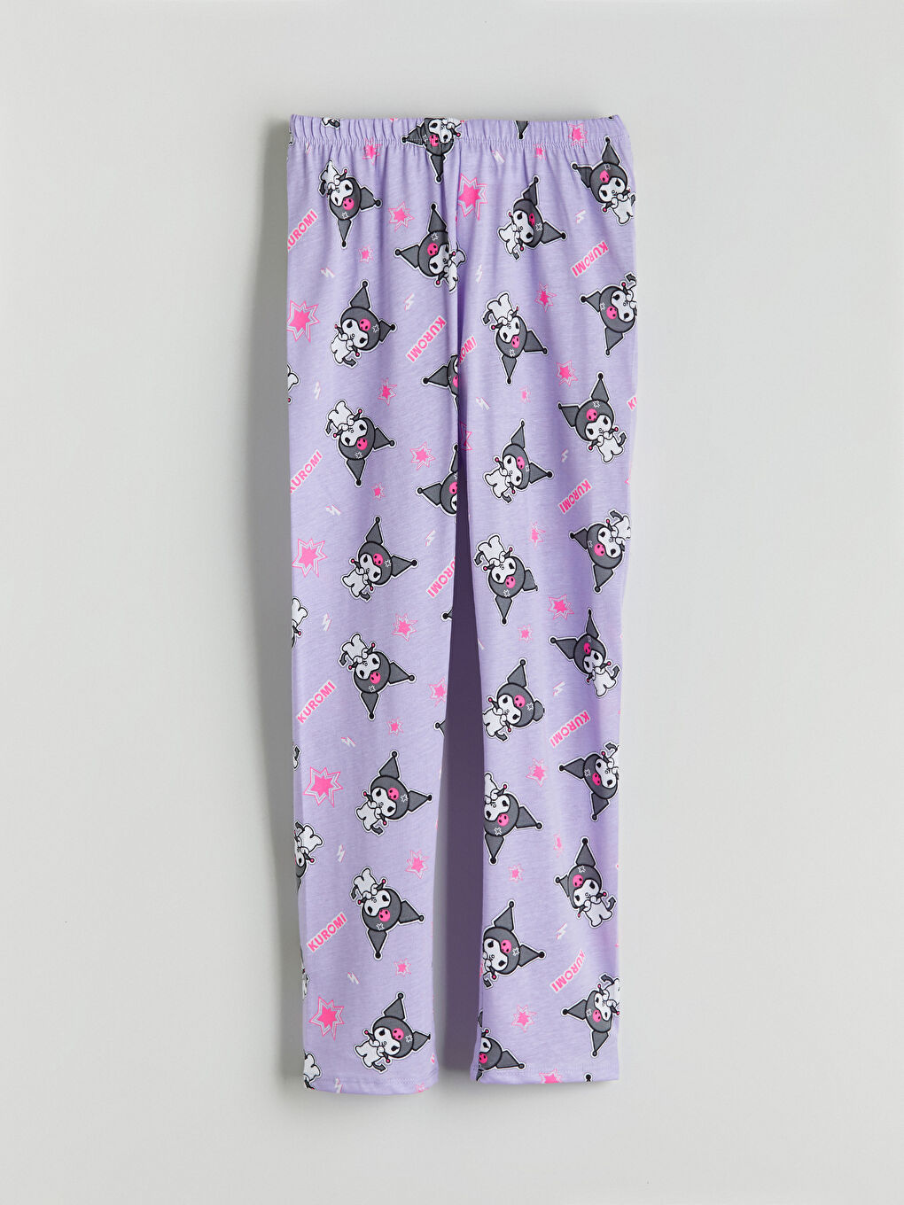 Beyaz Bisiklet Yaka Kuromi Baskılı Kız Çocuk Pijama Takımı-4