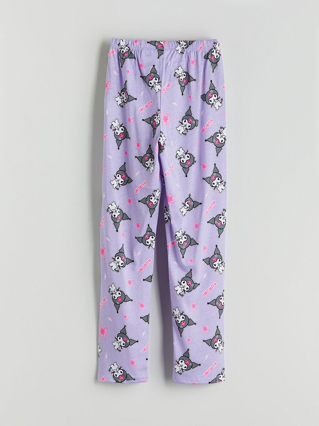 Beyaz Bisiklet Yaka Kuromi Baskılı Kız Çocuk Pijama Takımı-6