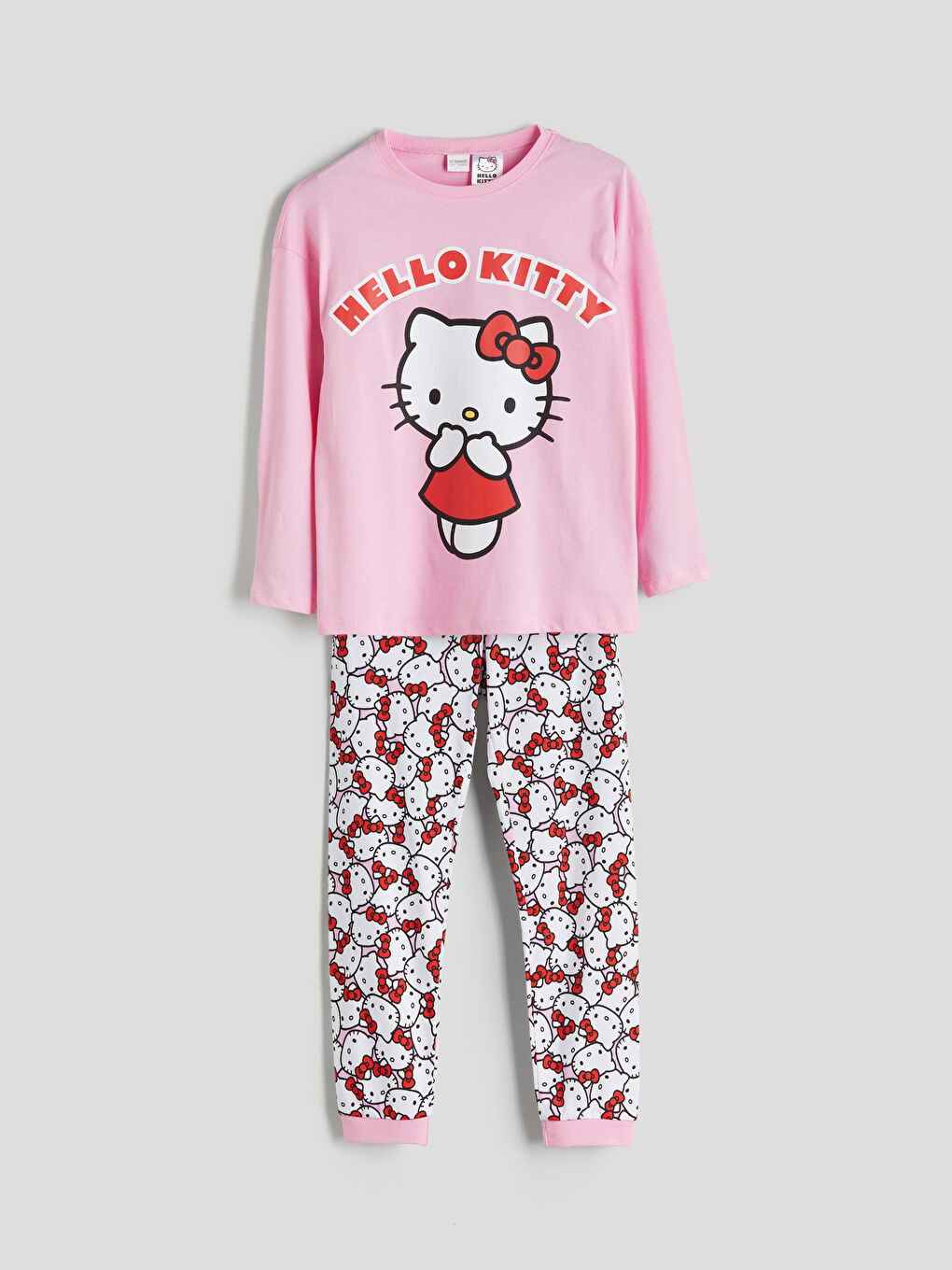 Pembe Bisiklet Yaka Hello Kitty Baskılı Kız Çocuk Pijama Takımı