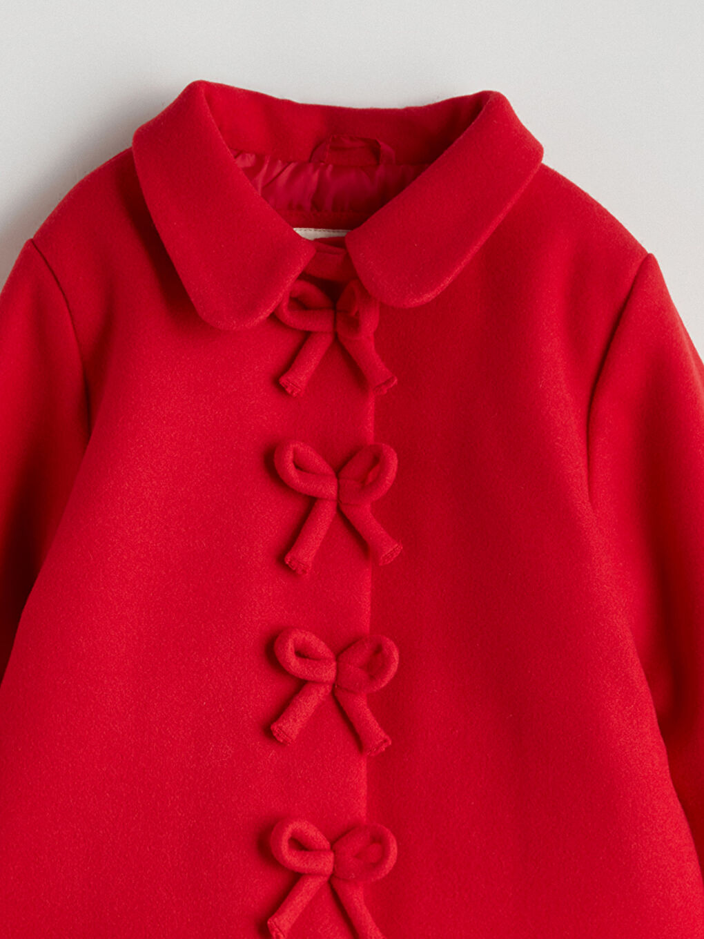 Kırmızı Fiyonk Detaylı Kız Çocuk Kaşe Kaban-2