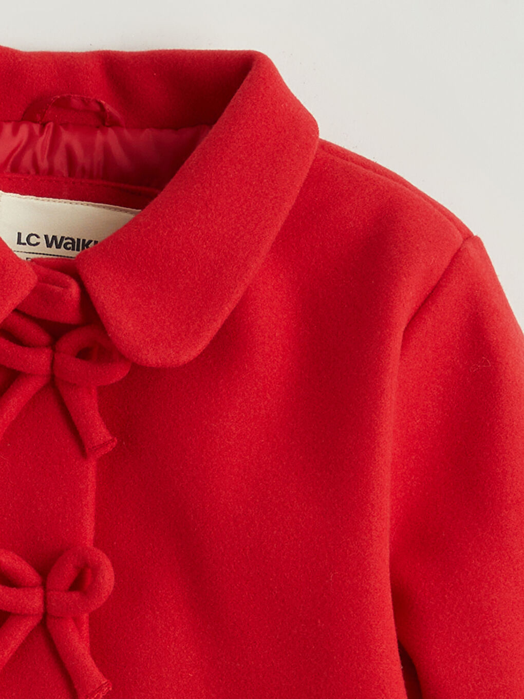 Kırmızı Fiyonk Detaylı Kız Çocuk Kaşe Kaban-1