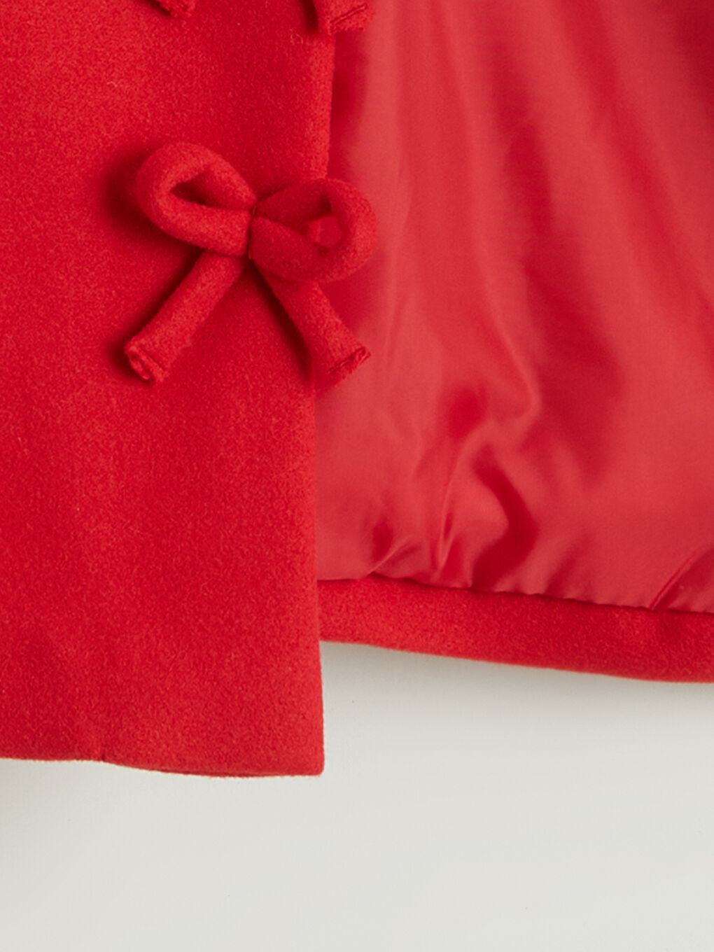 Kırmızı Fiyonk Detaylı Kız Çocuk Kaşe Kaban-3