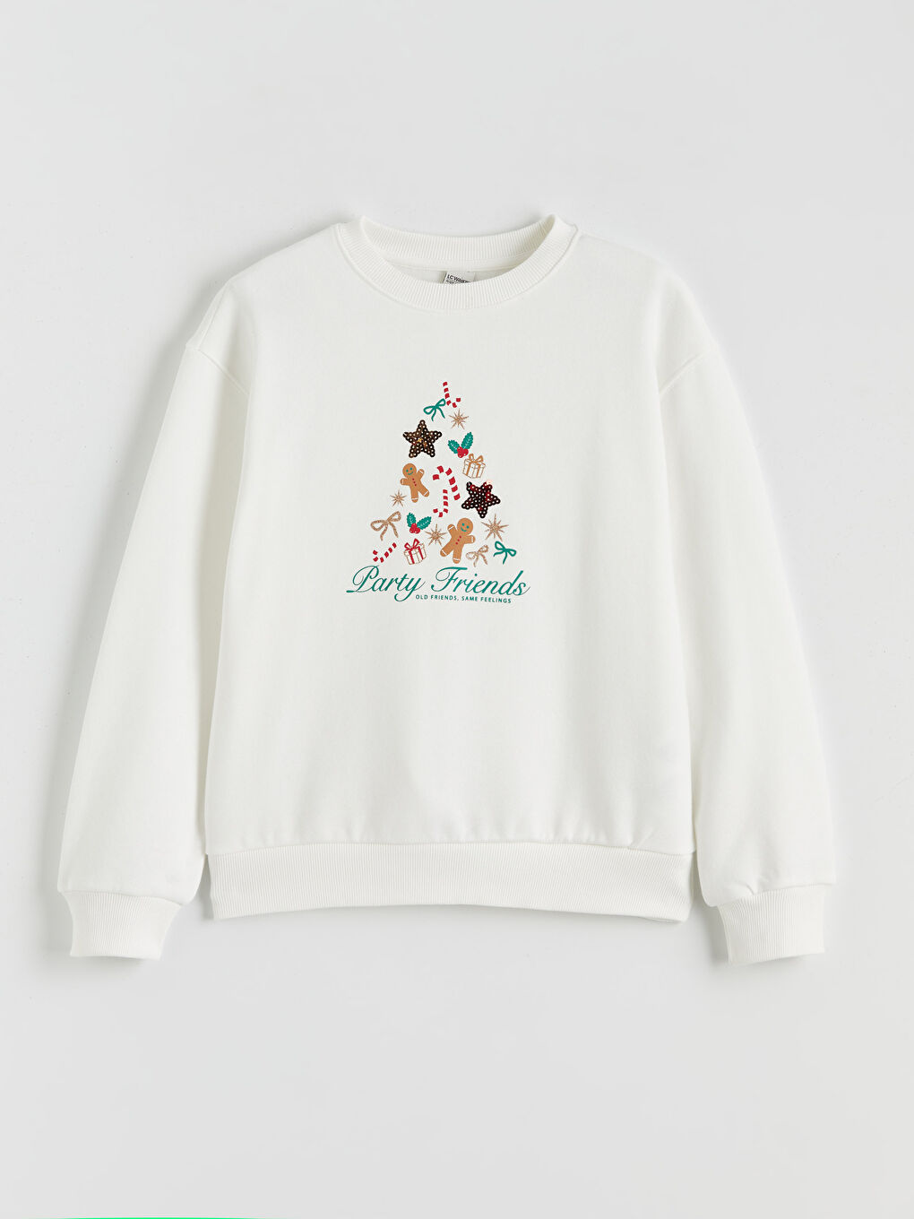 Ekru Yılbaşı Temalı Kız Çocuk Kalın Sweatshirt