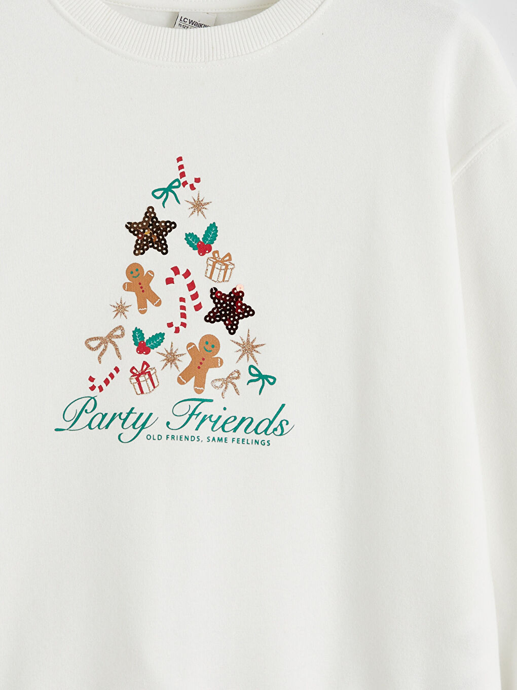 Ekru Yılbaşı Temalı Kız Çocuk Kalın Sweatshirt-2