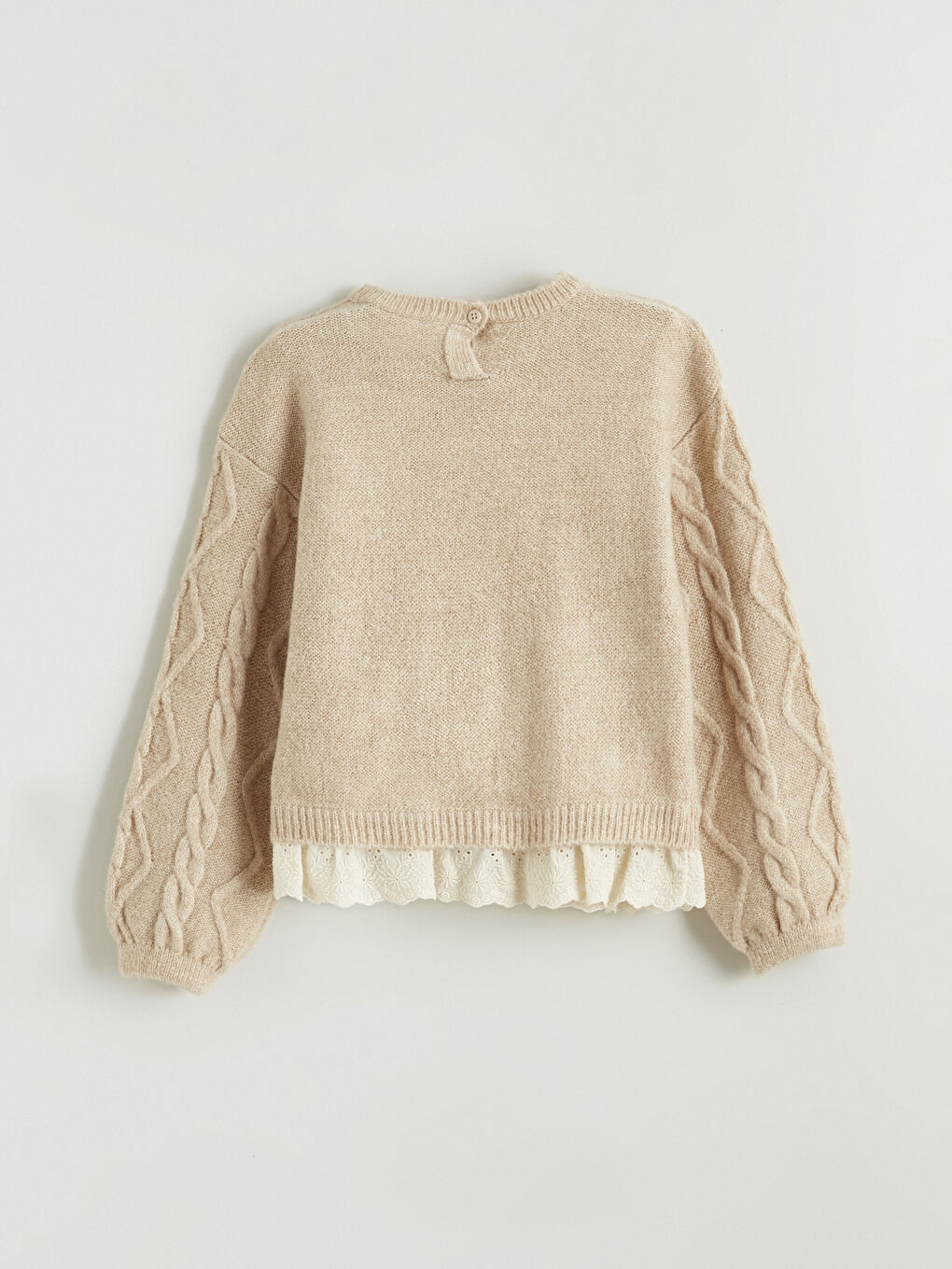 Bej Bisiklet Yaka Kız Çocuk Kazak-2