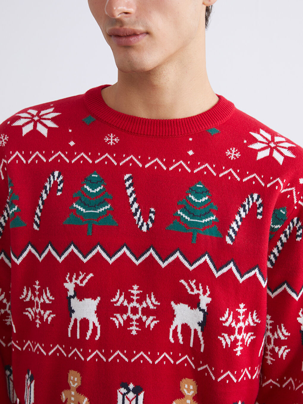 Светр з круглим вирізом горловини на різдвяну тематику для чоловіків з трикотажу-2