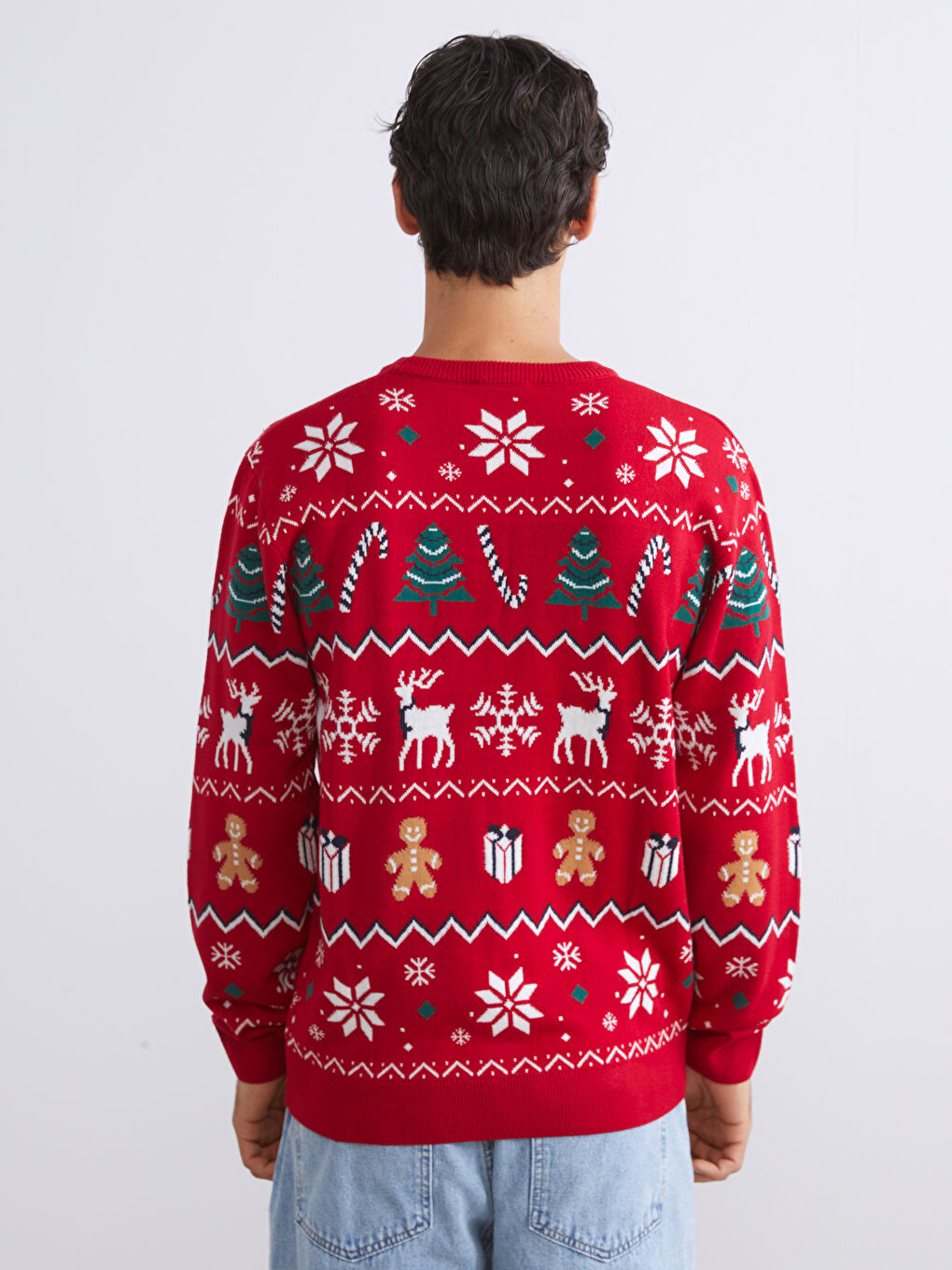 Светр з круглим вирізом горловини на різдвяну тематику для чоловіків з трикотажу-3