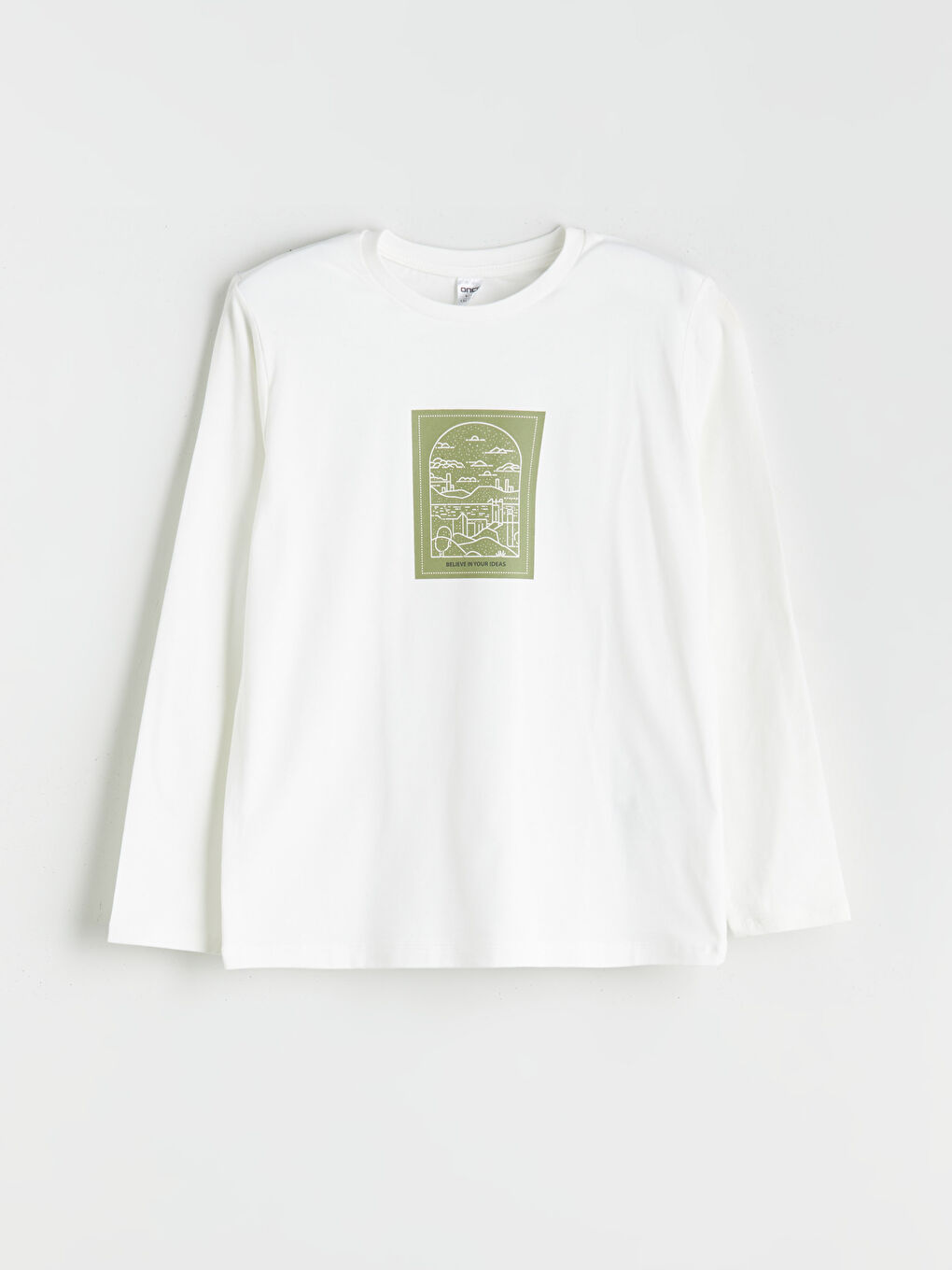 Ekru Bisiklet Yaka Baskılı Erkek Çocuk Tişört