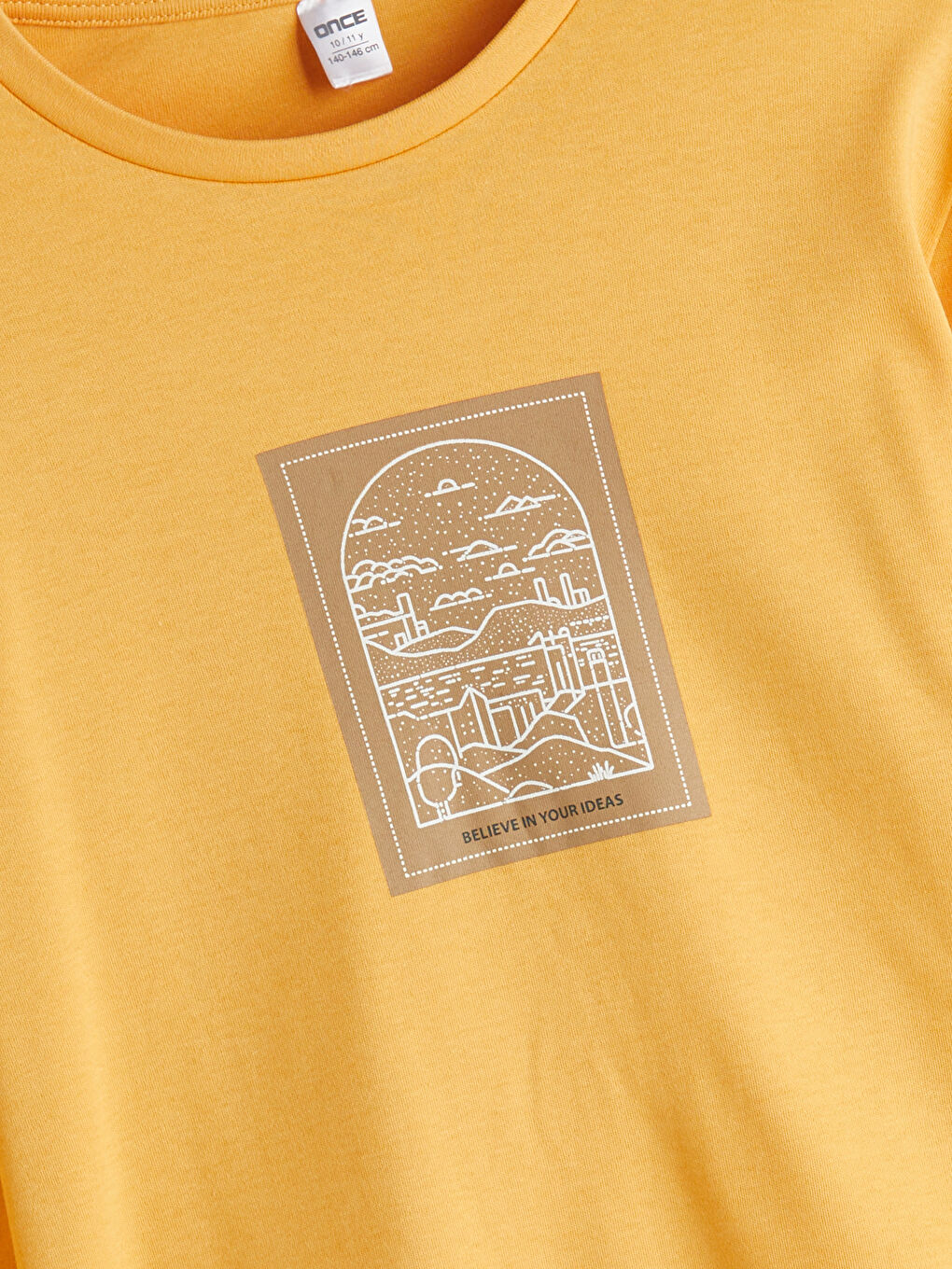 Sarı Bisiklet Yaka Baskılı Erkek Çocuk Tişört-1