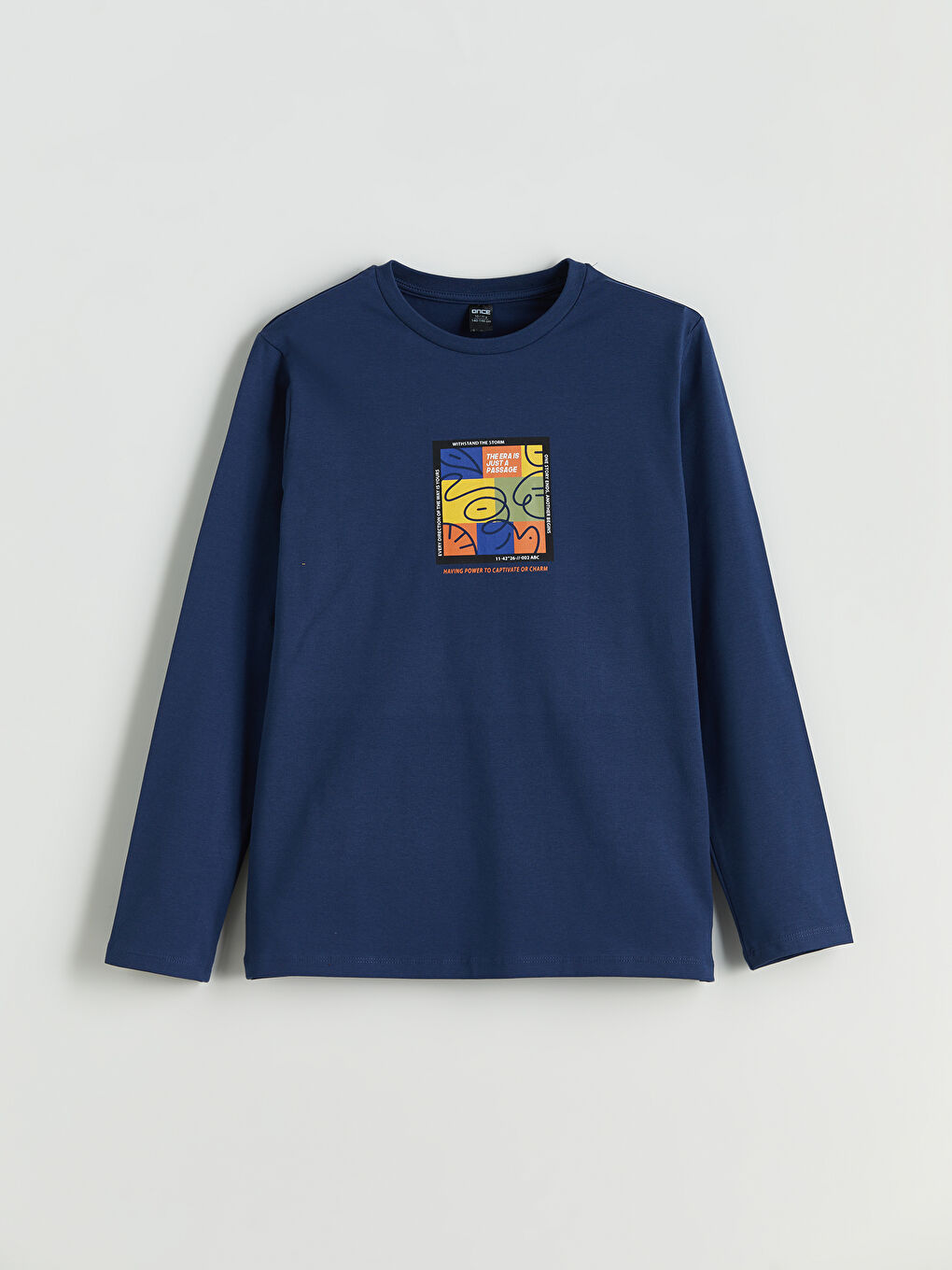 Lacivert Bisiklet Yaka Baskılı Erkek Çocuk Tişört