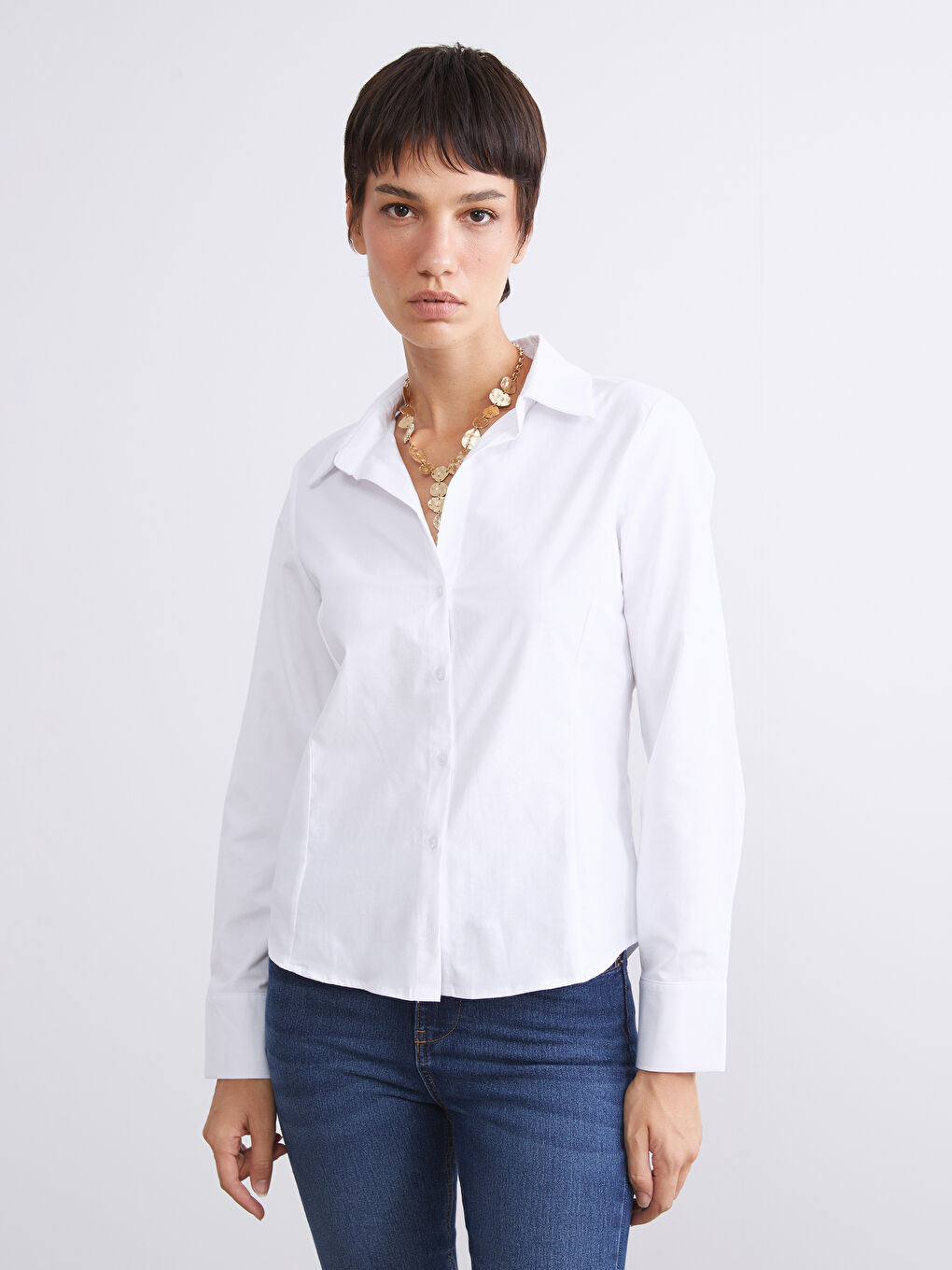 Beyaz Poplin Kadın Gömlek