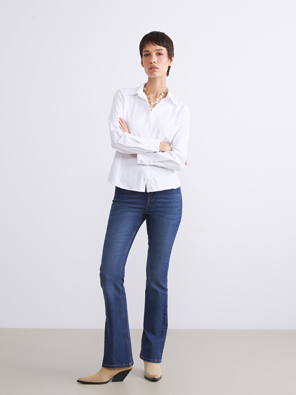 Beyaz Poplin Kadın Gömlek-1