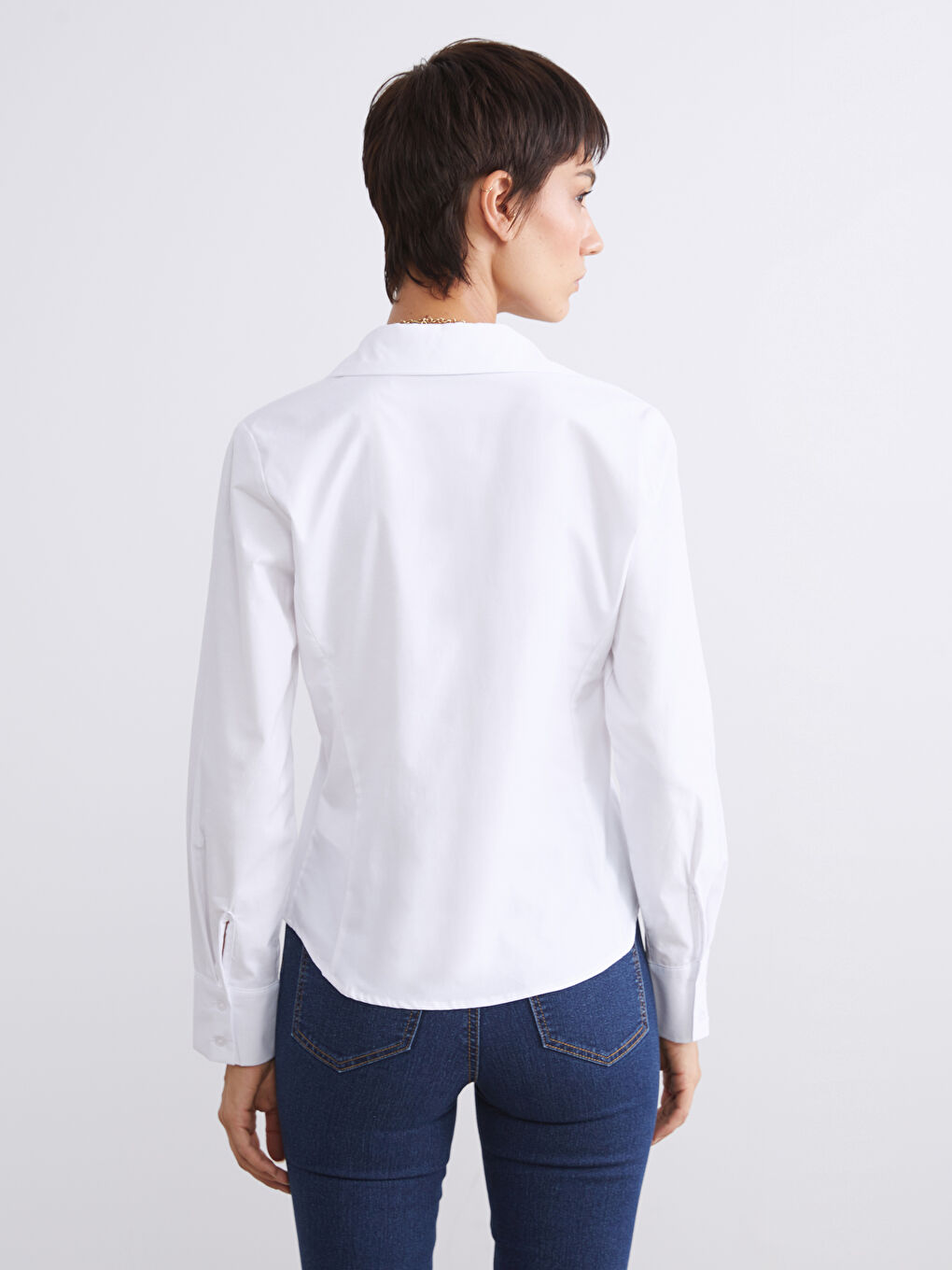 Beyaz Poplin Kadın Gömlek-3