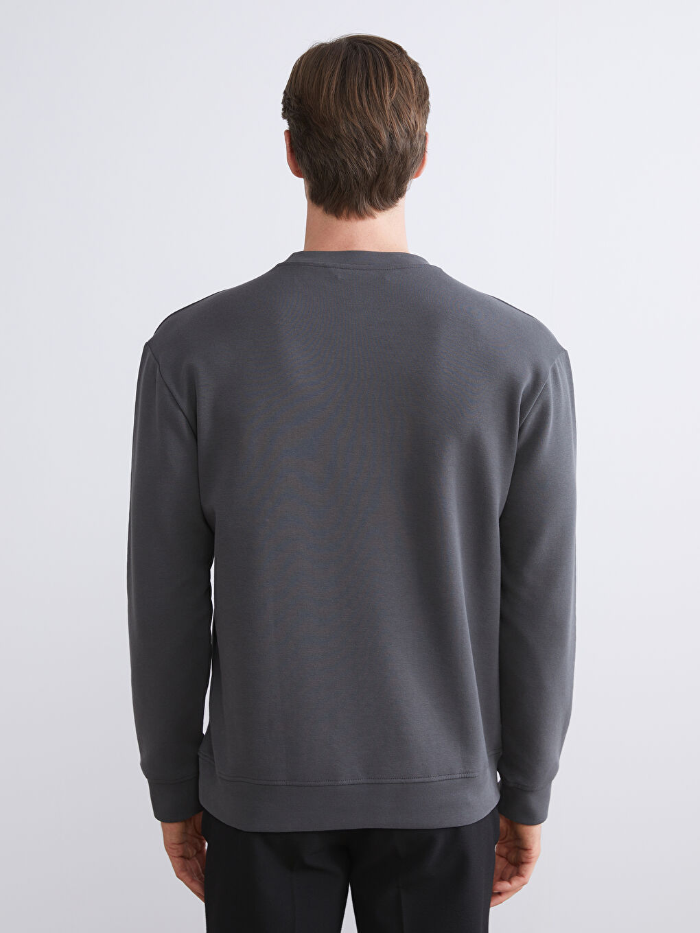 Antrasit Bisiklet Yaka Nakışlı Erkek Sweatshirt-3