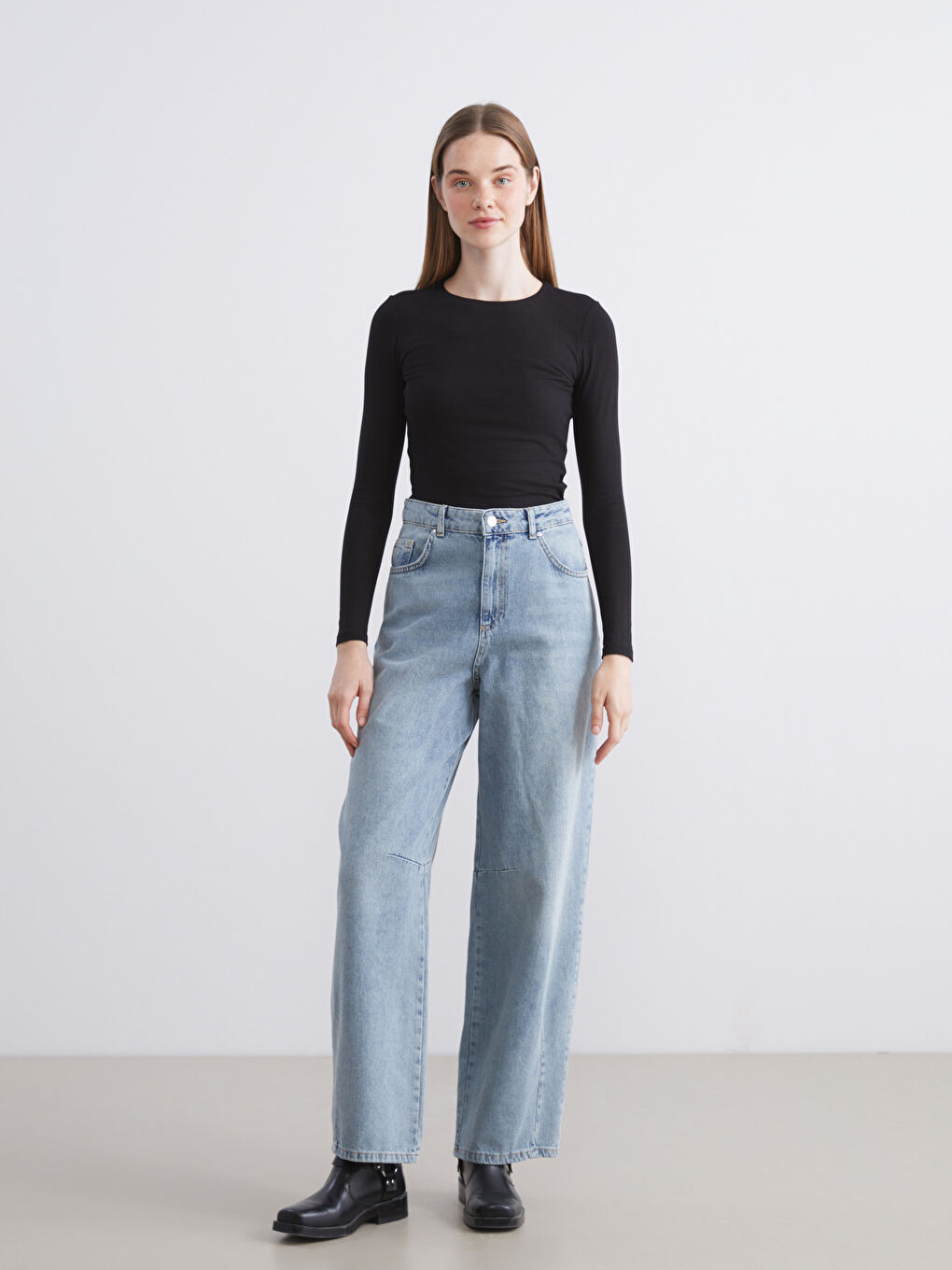 Siyah Büyük Beden Bisiklet Yaka Kadın Body-2