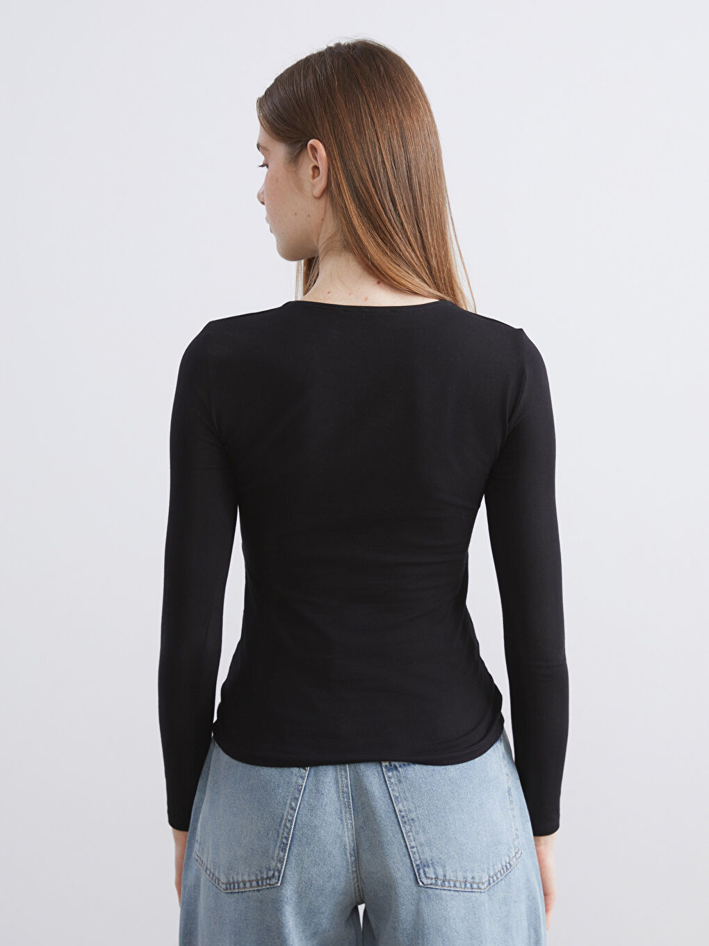 Siyah Büyük Beden Bisiklet Yaka Kadın Body-4