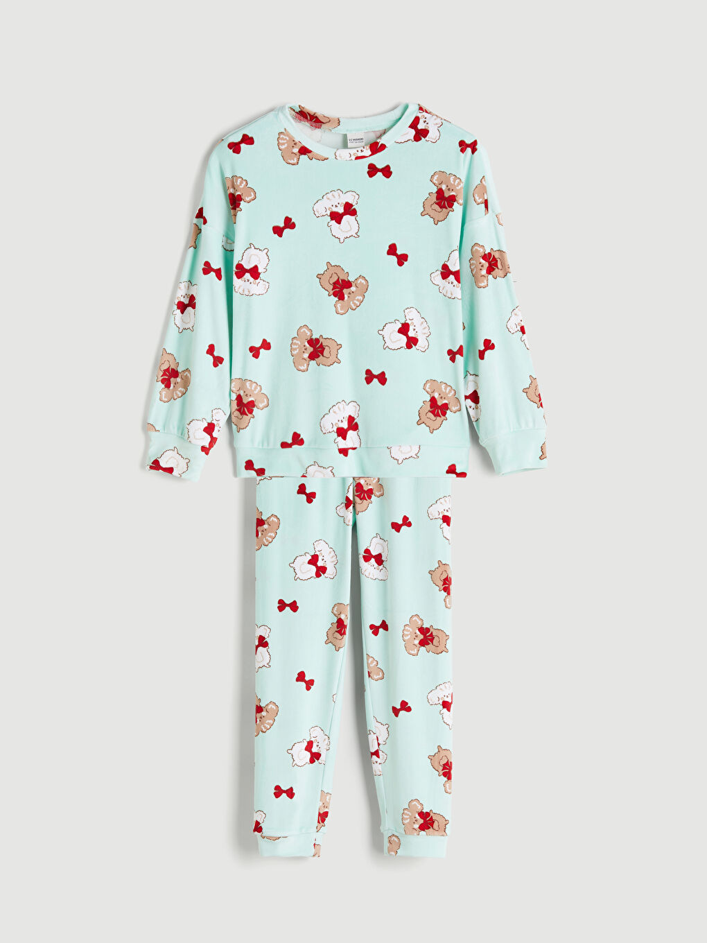 Crew Neck Velvet Girls' Pyjama Set